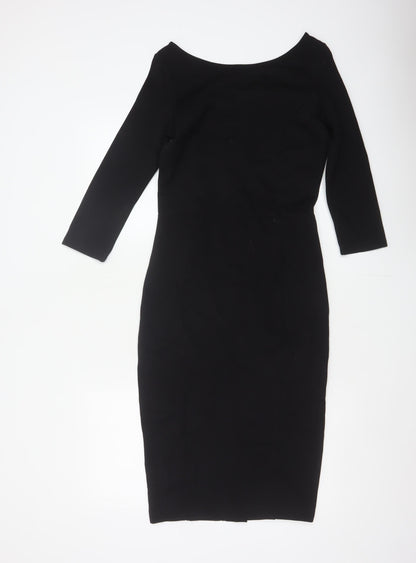 Hush Women’s Black Size 6 Midi Pencil Dress Boat Neck Stretch