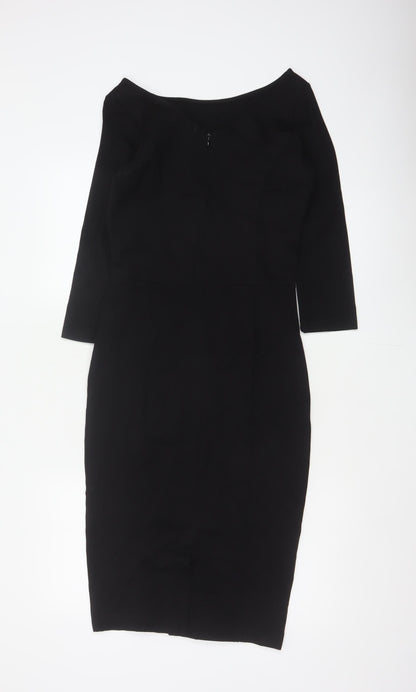 Hush Women’s Black Size 6 Midi Pencil Dress Boat Neck Stretch