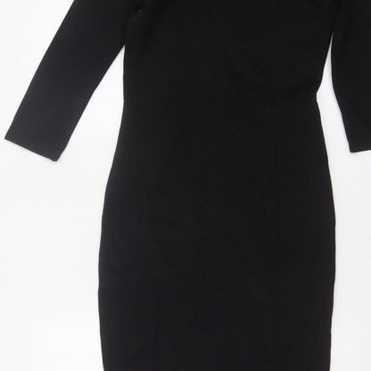 Hush Women’s Black Size 6 Midi Pencil Dress Boat Neck Stretch