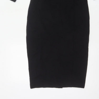 Hush Women’s Black Size 6 Midi Pencil Dress Boat Neck Stretch