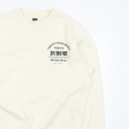 River Island Men Ivory L Tokyo Graphic Print Crew Neck Sweatshirt