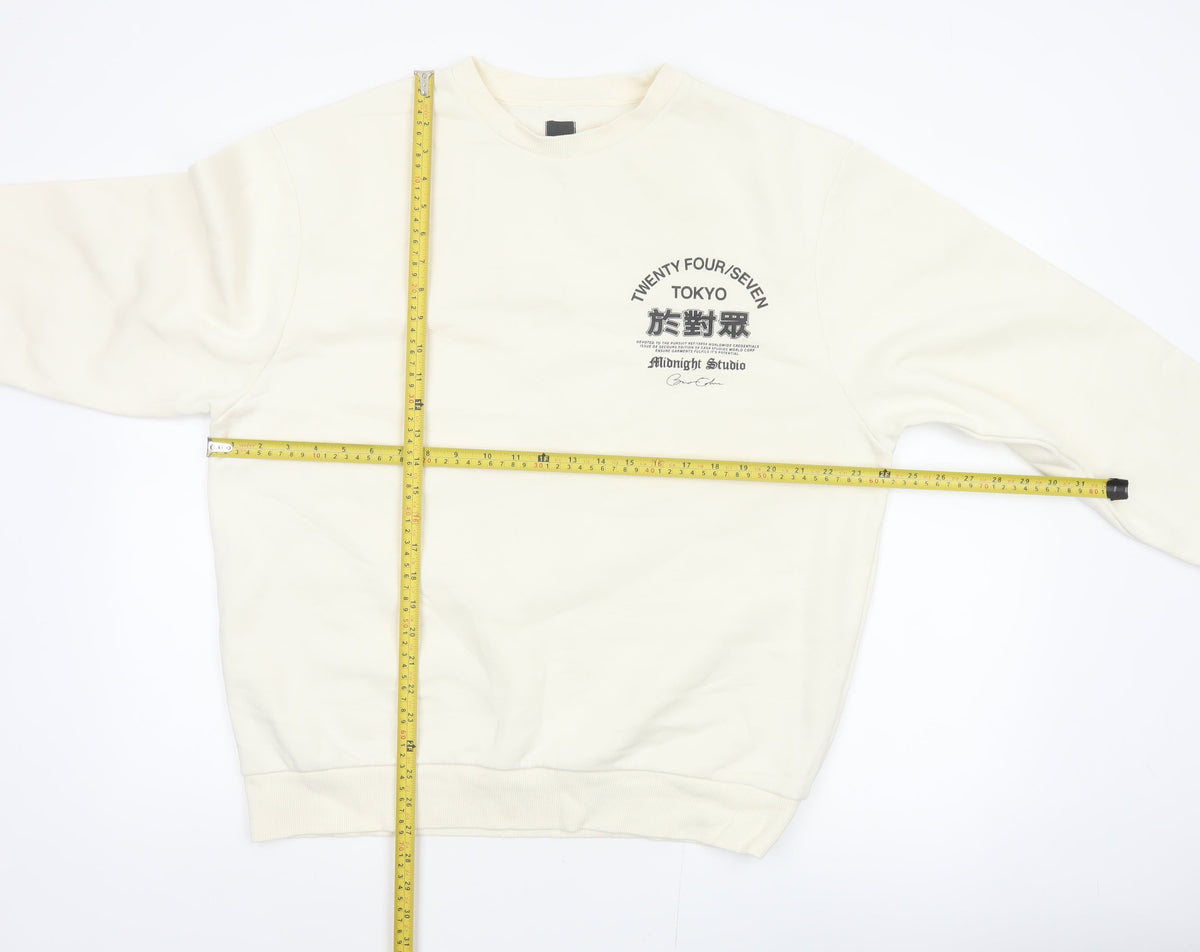 River Island Men Ivory L Tokyo Graphic Print Crew Neck Sweatshirt