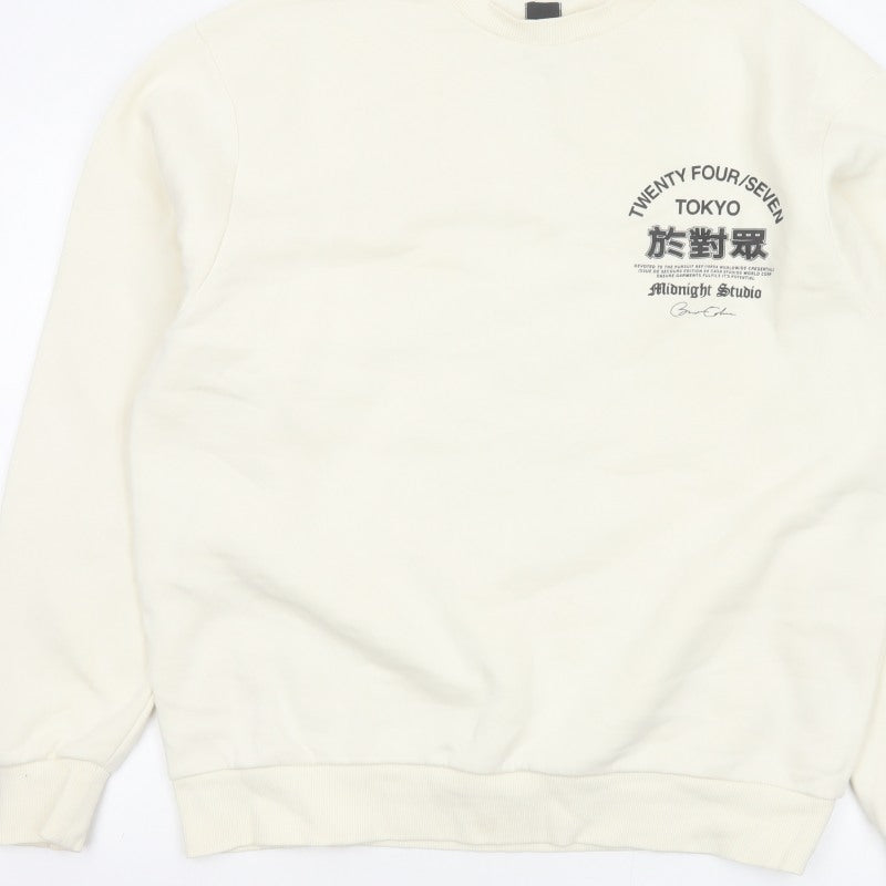 River Island Men Ivory L Tokyo Graphic Print Crew Neck Sweatshirt