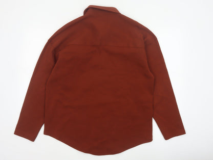 Zara Women Brown S Basic Button-Up Long Sleeve Stretch Pocket Shirt