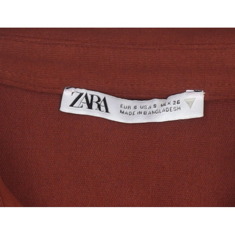 Zara Women Brown S Basic Button-Up Long Sleeve Stretch Pocket Shirt