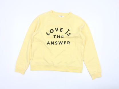 Next Women Yellow M Love Slogan Graphic Pullover Sweatshirt