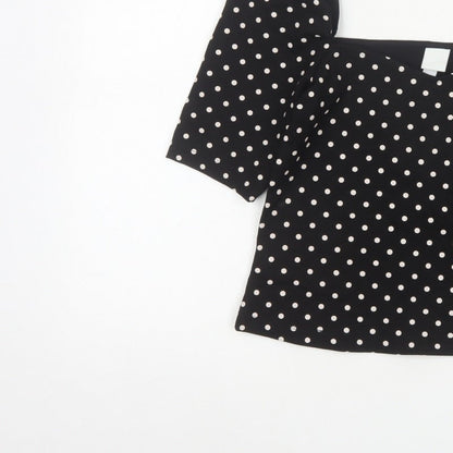 H&M Women Black M Basic Polka Dot Square Neck Puff Sleeve Blouse