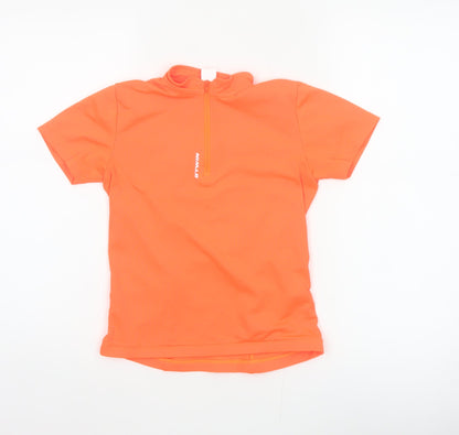 B'TWIN Boys Orange 8 Years Cycling Jersey 1/4 Zip Short Sleeve