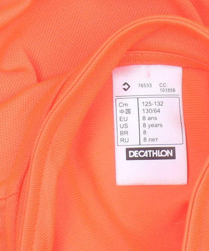B'TWIN Boys Orange 8 Years Cycling Jersey 1/4 Zip Short Sleeve