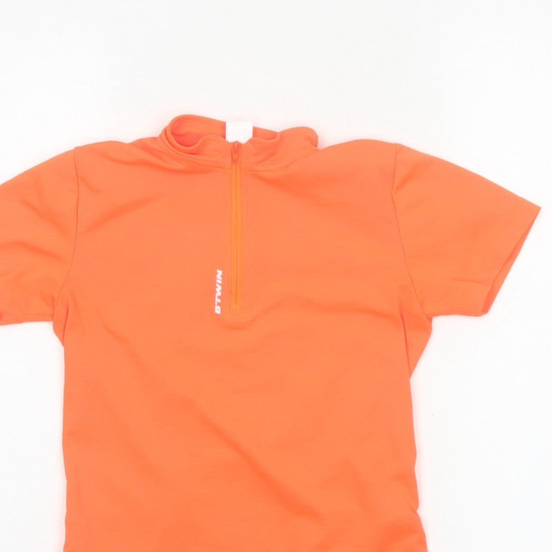B'TWIN Boys Orange 8 Years Cycling Jersey 1/4 Zip Short Sleeve