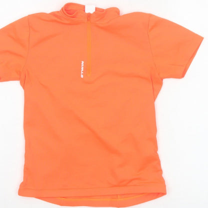 B'TWIN Boys Orange 8 Years Cycling Jersey 1/4 Zip Short Sleeve