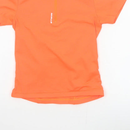B'TWIN Boys Orange 8 Years Cycling Jersey 1/4 Zip Short Sleeve