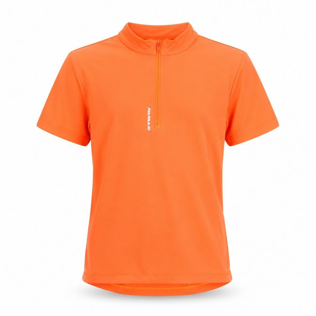 B'TWIN Boys Orange 8 Years Cycling Jersey 1/4 Zip Short Sleeve