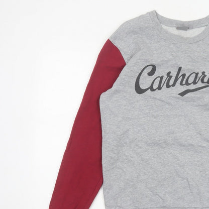 Carhartt Men Grey Burgundy M Pullover Logo Crew Neck Sweatshirt