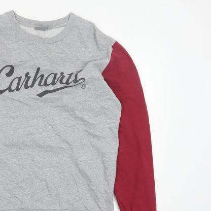 Carhartt Men Grey Burgundy M Pullover Logo Crew Neck Sweatshirt