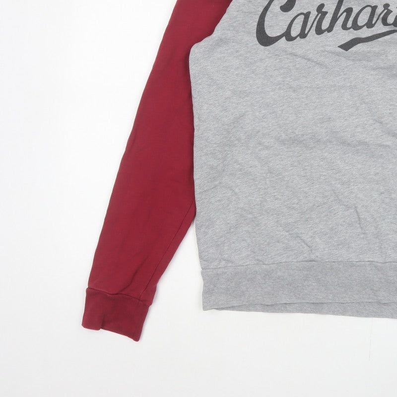 Carhartt Men Grey Burgundy M Pullover Logo Crew Neck Sweatshirt