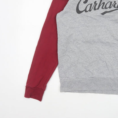 Carhartt Men Grey Burgundy M Pullover Logo Crew Neck Sweatshirt