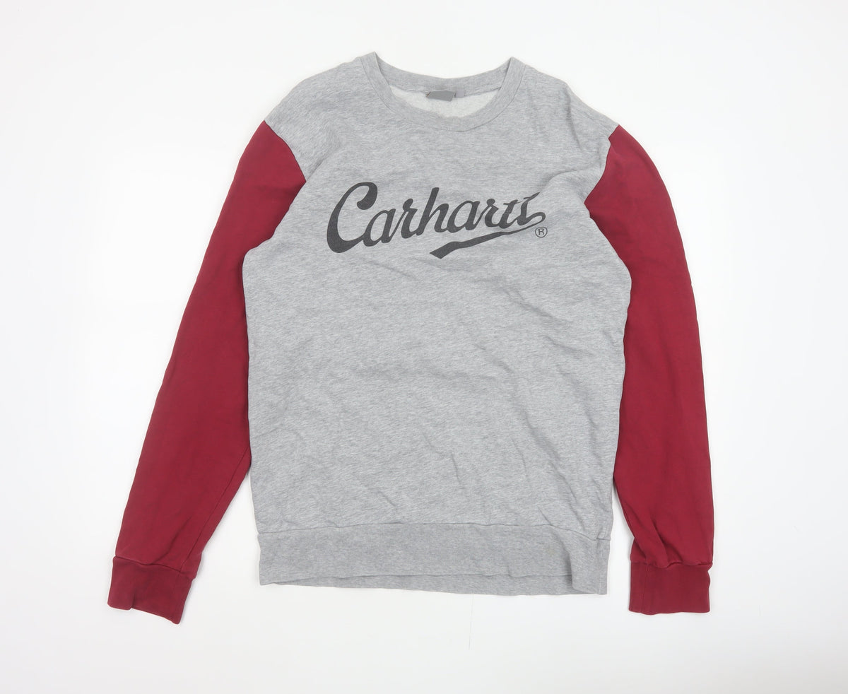 Carhartt Men Grey Burgundy M Pullover Logo Crew Neck Sweatshirt
