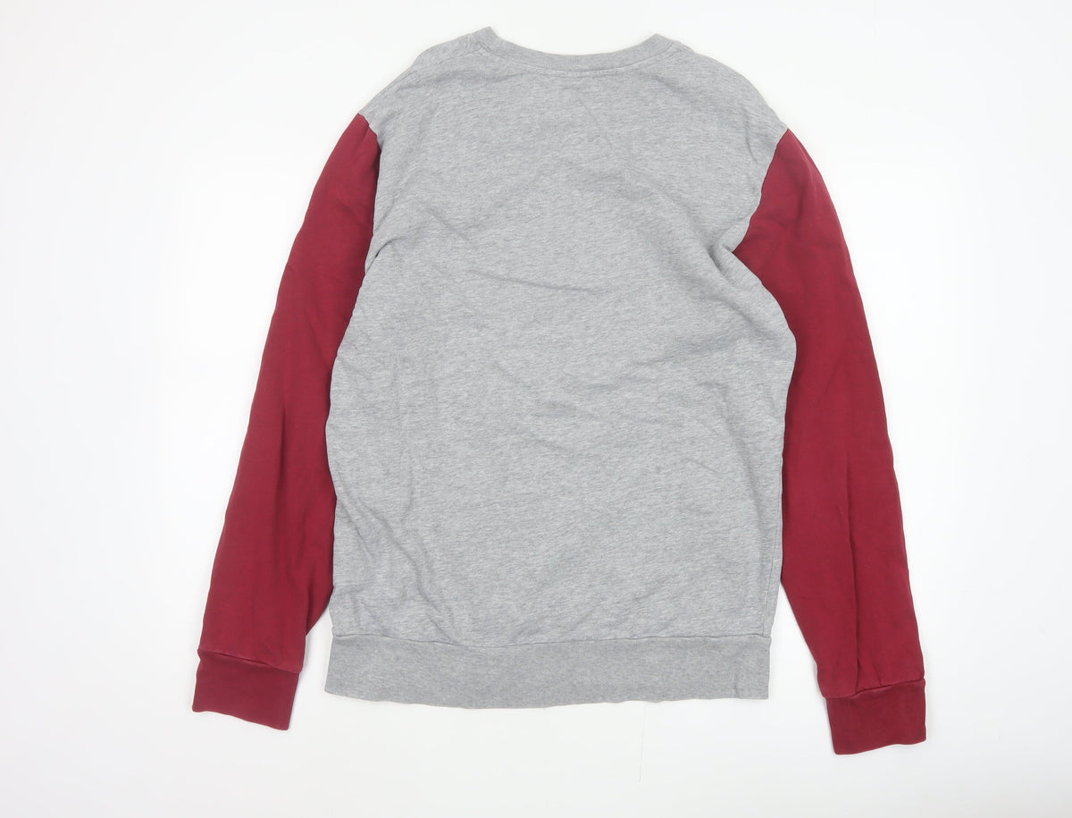 Carhartt Men Grey Burgundy M Pullover Logo Crew Neck Sweatshirt