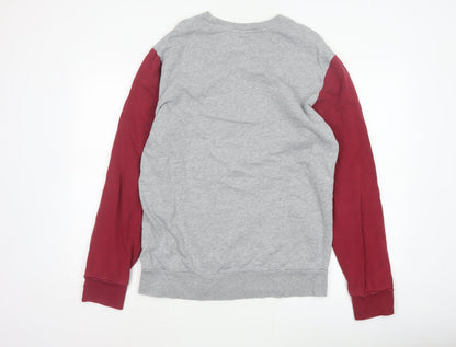 Carhartt Men Grey Burgundy M Pullover Logo Crew Neck Sweatshirt