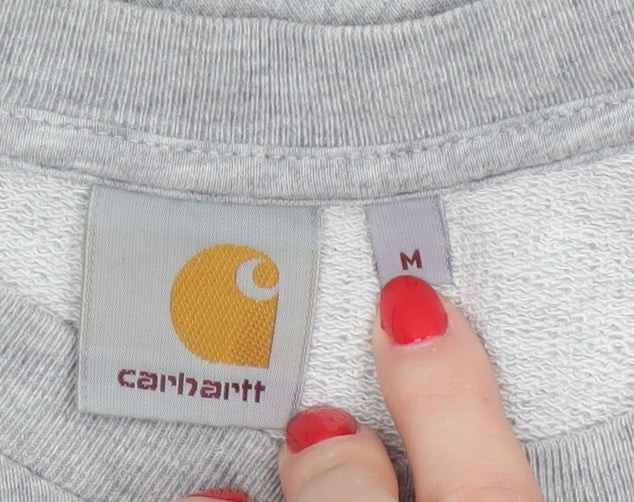Carhartt Men Grey Burgundy M Pullover Logo Crew Neck Sweatshirt
