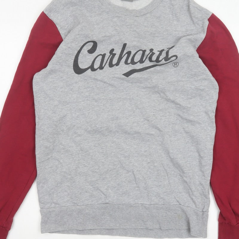 Carhartt Men Grey Burgundy M Pullover Logo Crew Neck Sweatshirt