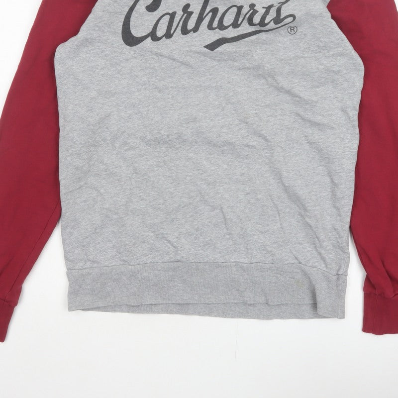 Carhartt Men Grey Burgundy M Pullover Logo Crew Neck Sweatshirt