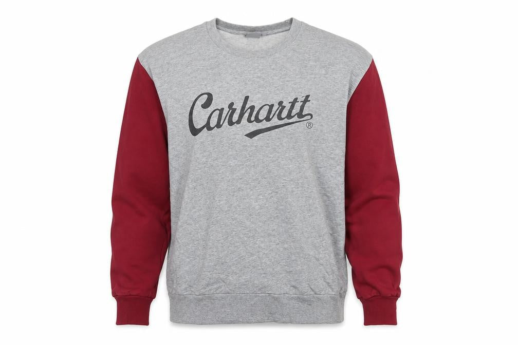 Carhartt Men Grey Burgundy M Pullover Logo Crew Neck Sweatshirt