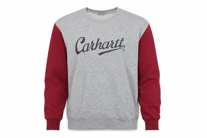 Carhartt Men Grey Burgundy M Pullover Logo Crew Neck Sweatshirt