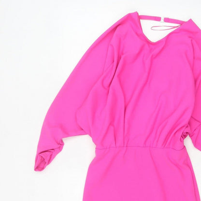 Zara Women Pink M Blouson Short Dress Dolman Sleeves Keyhole