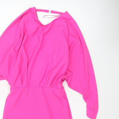 Zara Women Pink M Blouson Short Dress Dolman Sleeves Keyhole