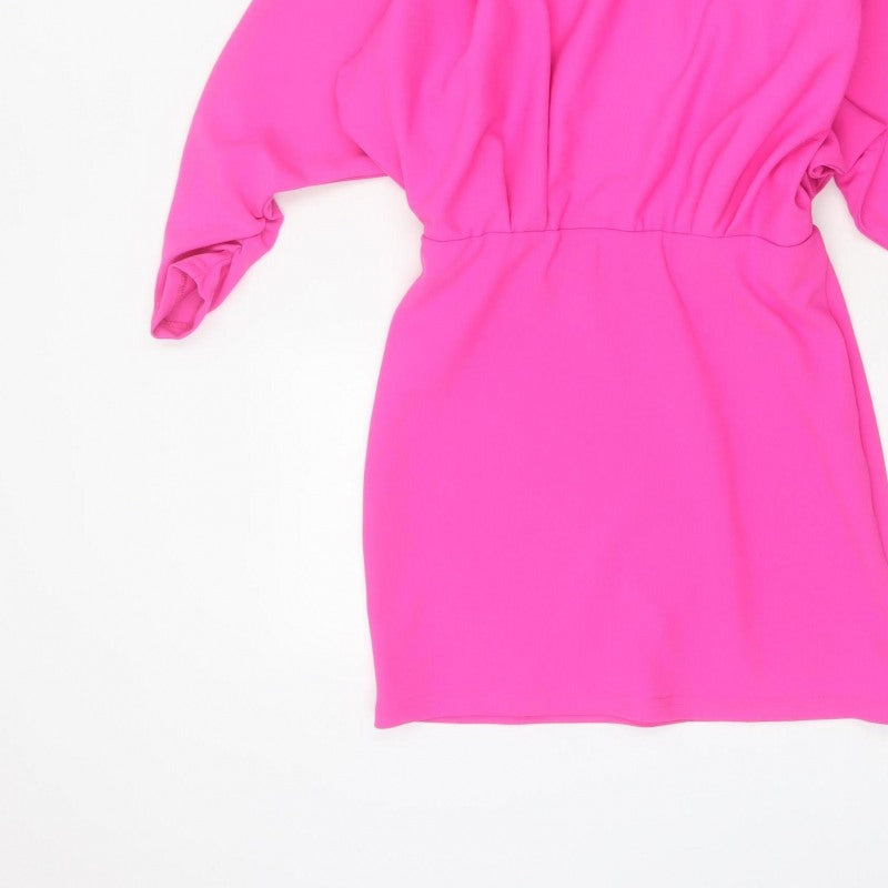 Zara Women Pink M Blouson Short Dress Dolman Sleeves Keyhole