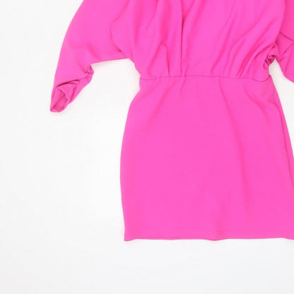 Zara Women Pink M Blouson Short Dress Dolman Sleeves Keyhole