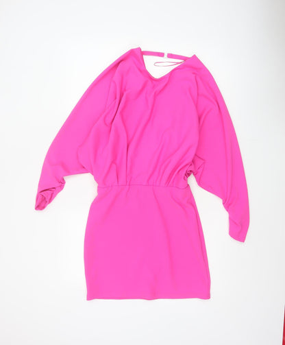Zara Women Pink M Blouson Short Dress Dolman Sleeves Keyhole