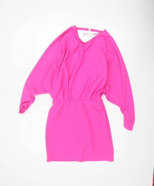 Zara Women Pink M Blouson Short Dress Dolman Sleeves Keyhole