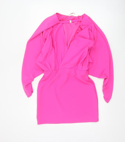 Zara Women Pink M Blouson Short Dress Dolman Sleeves Keyhole