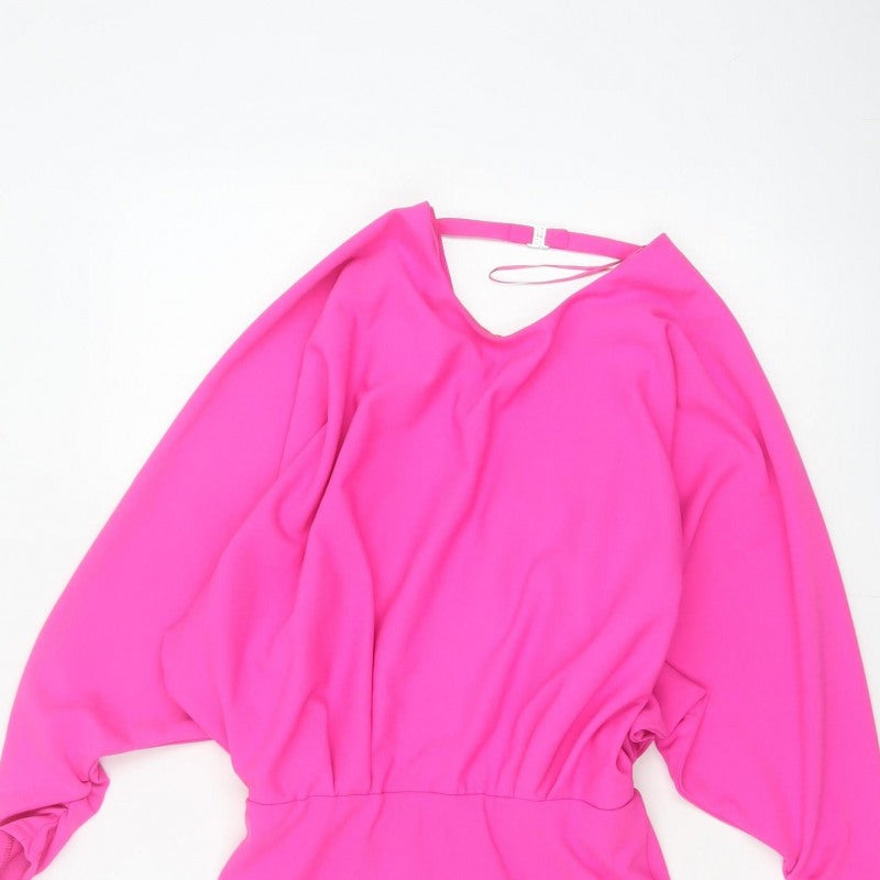 Zara Women Pink M Blouson Short Dress Dolman Sleeves Keyhole