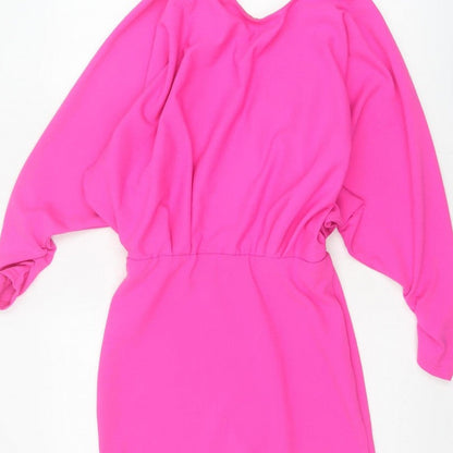 Zara Women Pink M Blouson Short Dress Dolman Sleeves Keyhole