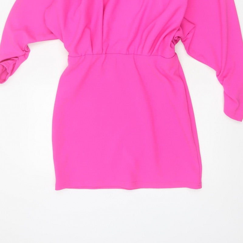 Zara Women Pink M Blouson Short Dress Dolman Sleeves Keyhole