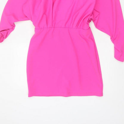 Zara Women Pink M Blouson Short Dress Dolman Sleeves Keyhole