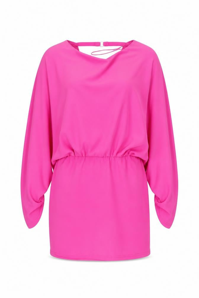 Zara Women Pink M Blouson Short Dress Dolman Sleeves Keyhole