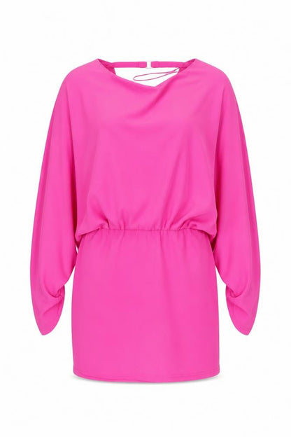 Zara Women Pink M Blouson Short Dress Dolman Sleeves Keyhole