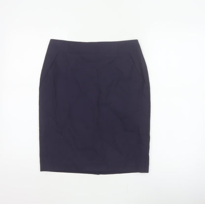 Hobbs NW3 Women Navy UK 8 Wool Pencil Knee Skirt Pockets
