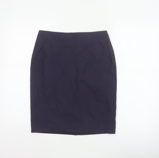 Hobbs NW3 Women Navy UK 8 Wool Pencil Knee Skirt Pockets