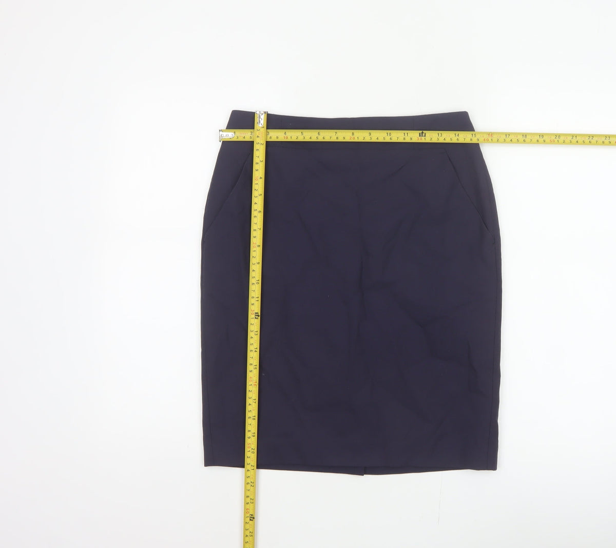 Hobbs NW3 Women Navy UK 8 Wool Pencil Knee Skirt Pockets
