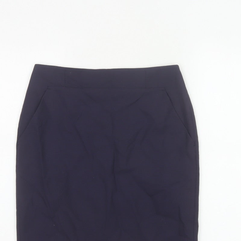 Hobbs NW3 Women Navy UK 8 Wool Pencil Knee Skirt Pockets