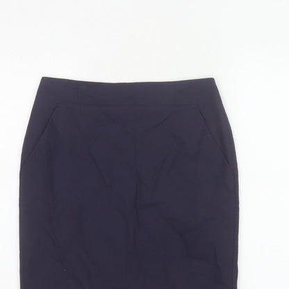 Hobbs NW3 Women Navy UK 8 Wool Pencil Knee Skirt Pockets