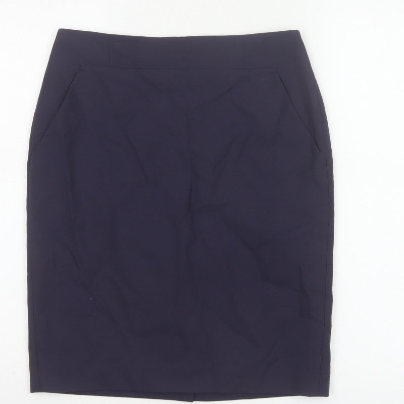 Hobbs NW3 Women Navy UK 8 Wool Pencil Knee Skirt Pockets