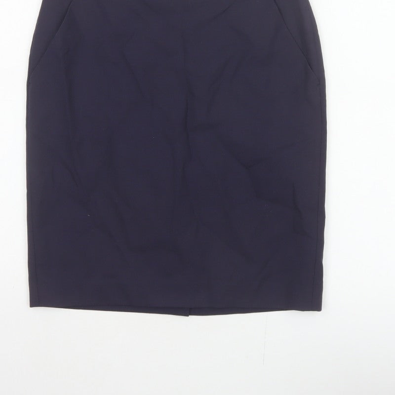 Hobbs NW3 Women Navy UK 8 Wool Pencil Knee Skirt Pockets