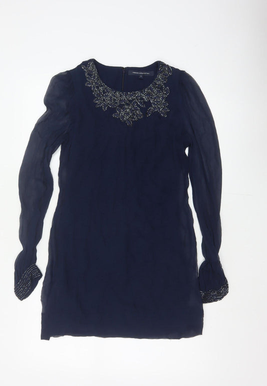 French Connection Women Blue UK 12 Beaded Chiffon Shift Dress